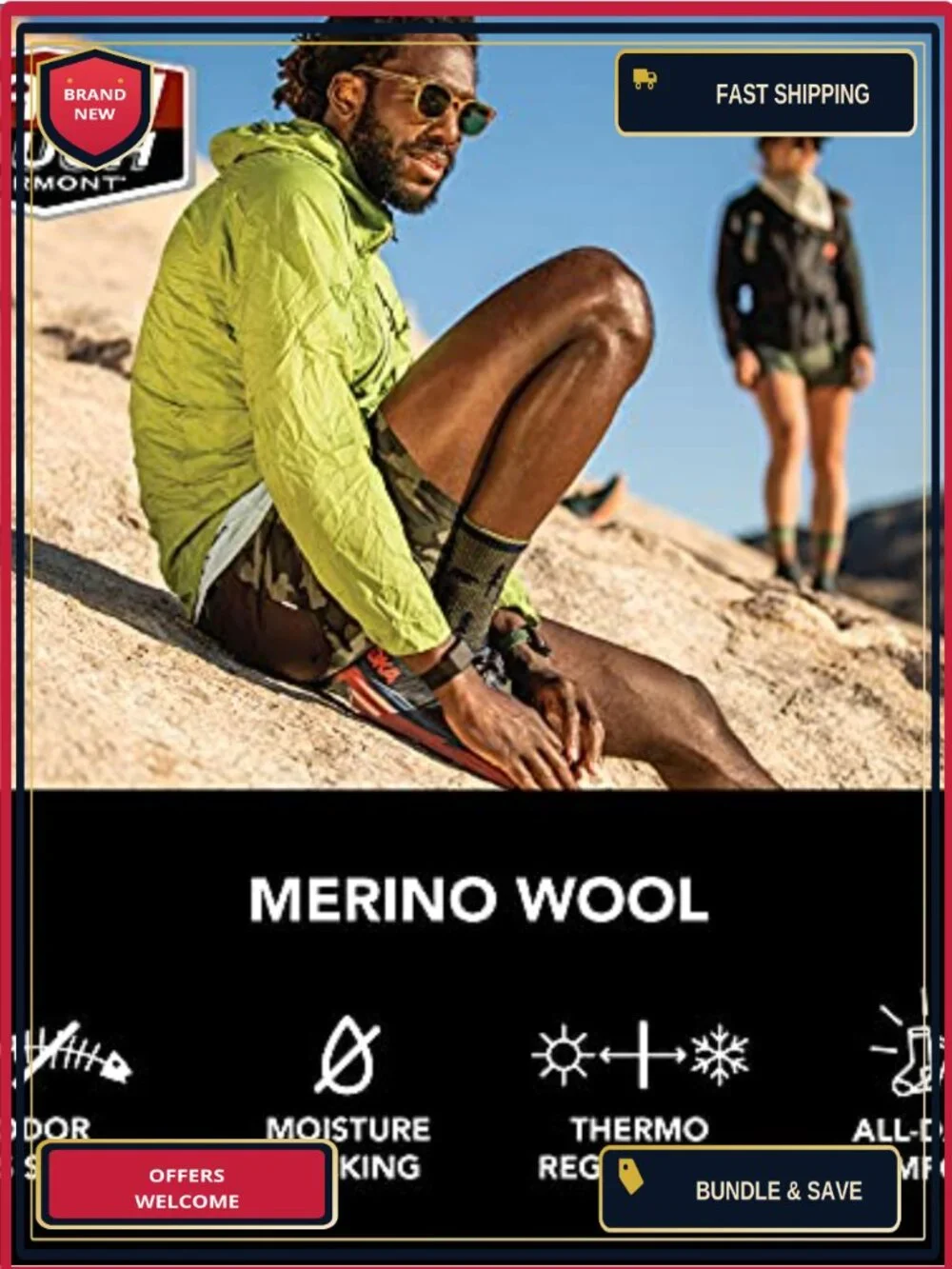 Men's Merino Wool Over Calf Cushion Hiking Socks - Seamless, All Weather